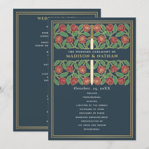 Programme Épée florale médiévale grise et or Mariage royal