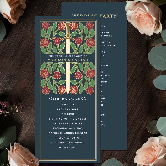 Programme Épée florale médiévale grise et or Mariage royal