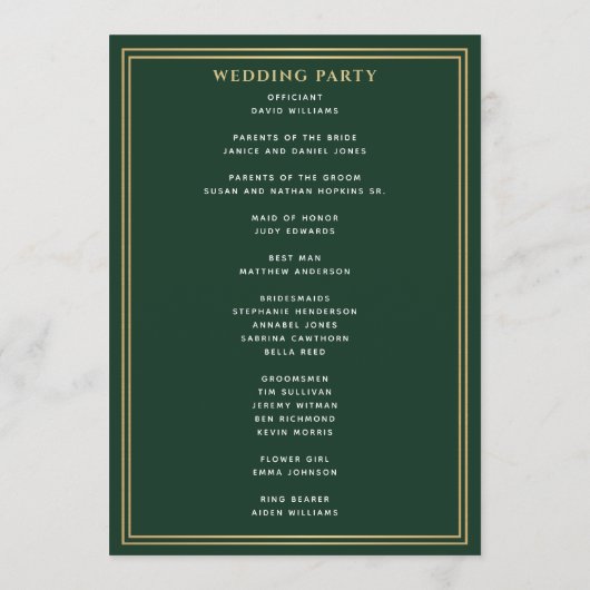Programme Épée Royale de Mariage Médiéval Vert Or (Dos)