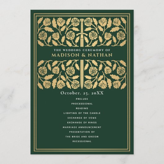 Programme Épée Royale de Mariage Médiéval Vert Or (Devant)