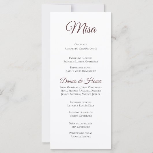 Programme espagnol de mariage des choeurs (Dos)