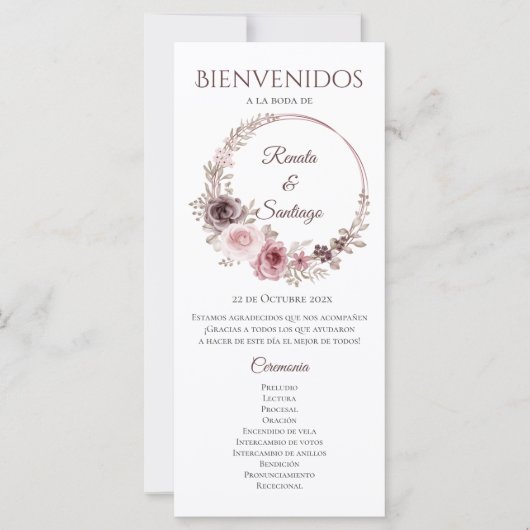 Programme espagnol de mariage des choeurs (Devant)