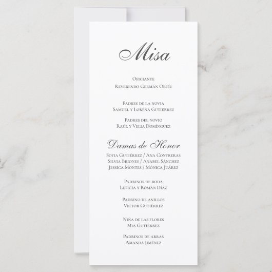 Programme espagnol de mariage des choeurs (Dos)