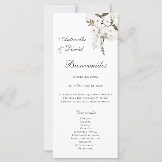 Programme espagnol de mariage des choeurs (Devant)