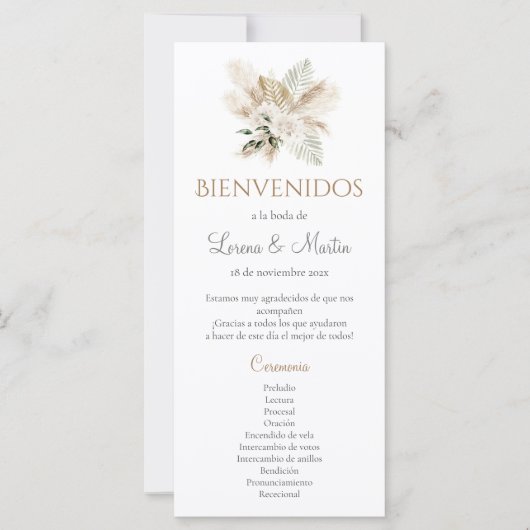 Programme espagnol de mariage des choeurs (Devant)