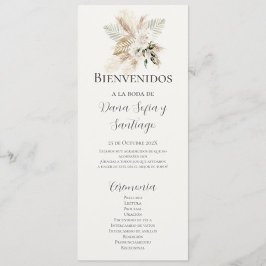 Programme espagnol de mariage des choeurs (Devant)