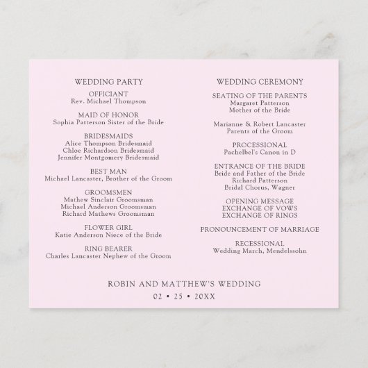 Programme et chronologie Mariage violet, rose, ble (Dos)