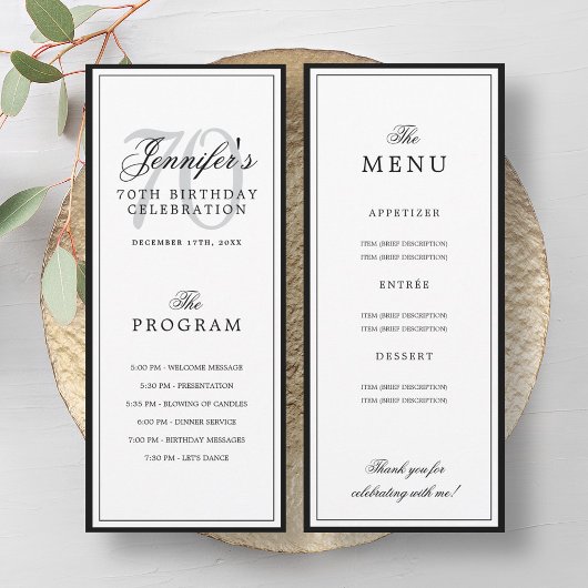 Programme et menu de fête d'anniversaire élégant p