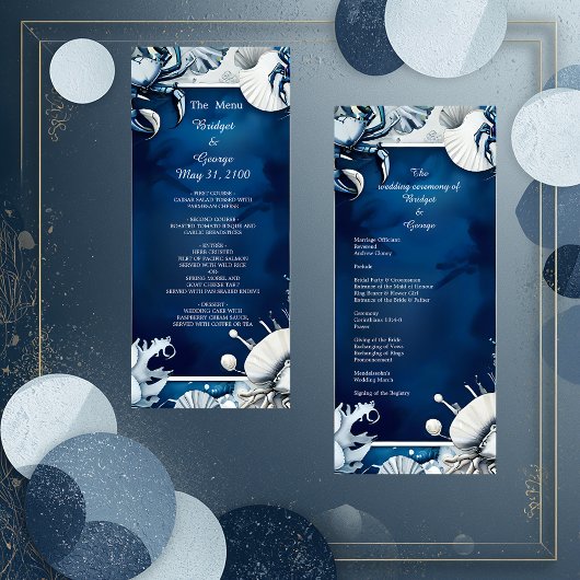 programme et menu de mariage ambiance côtière bleu