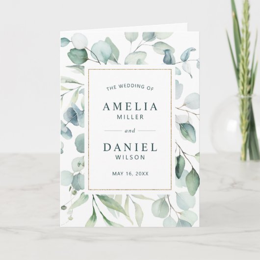 Programme Ethereal Eucalyptus Gold Greenery Mariage plié (Devant)
