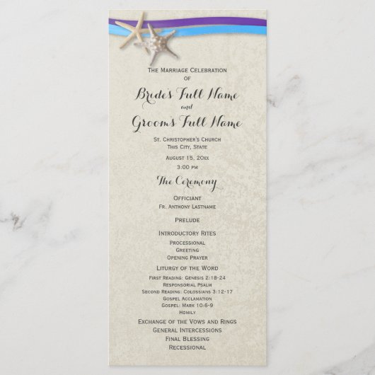 Programme Étoile de mer et ruban D violet et bleu (Devant)