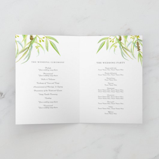 Programme Eucalyptus feuille aquarelle vert mariage (Intérieur)
