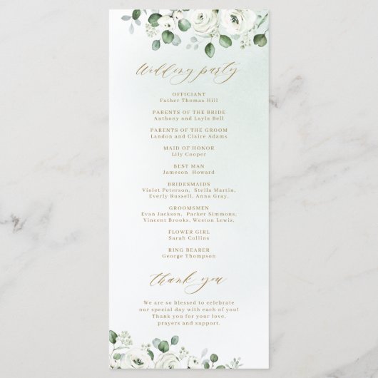 Programme Eucalyptus Verdure blanc floral rustique mariage (Dos)