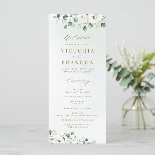 Programme Eucalyptus Verdure blanc floral rustique mariage (Debout devant)
