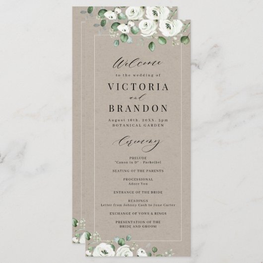 Programme Eucalyptus Verdure blanc floral rustique mariage (Devant / Derrière)