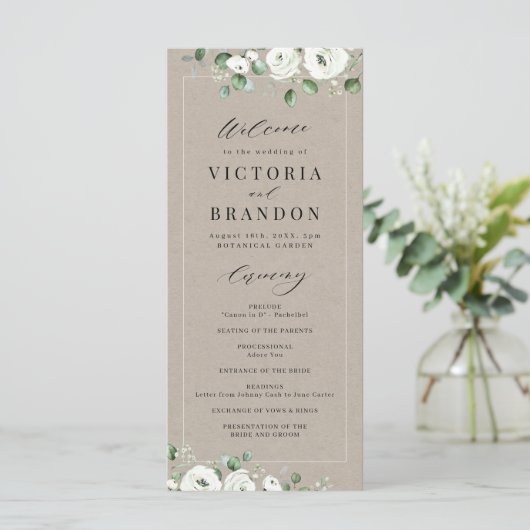 Programme Eucalyptus Verdure blanc floral rustique mariage (Debout devant)