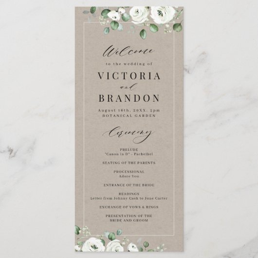 Programme Eucalyptus Verdure blanc floral rustique mariage (Devant)