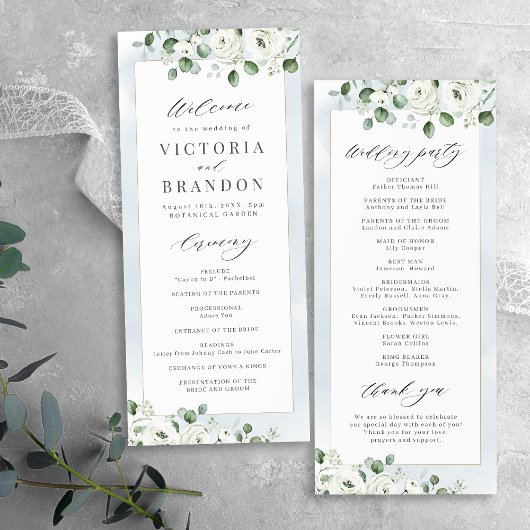Programme Eucalyptus Verdure blanc floral rustique mariage