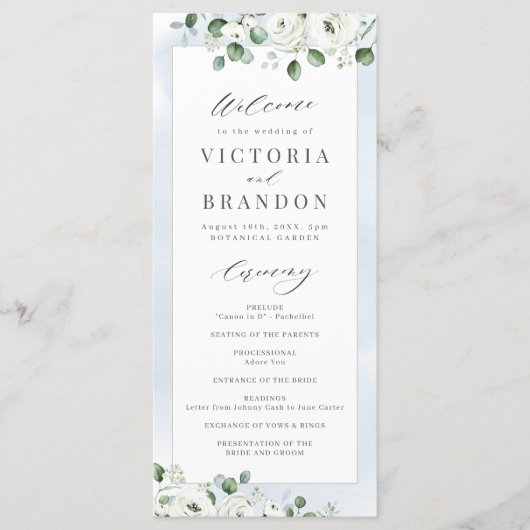 Programme Eucalyptus Verdure blanc floral rustique mariage (Devant)