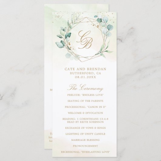 Programme Eucalyptus Verdure Or Mariage géométrique (Devant / Derrière)