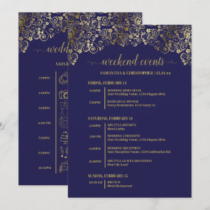 Programme Événements de mariage bleu marine et or ornés & ca