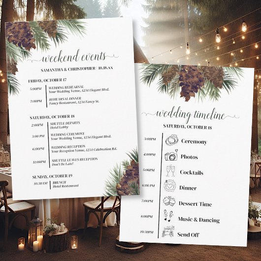 Programme Événements de mariage et calendrier Cônes de pin r