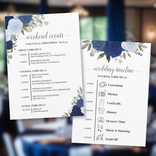Programme Événements de mariage et calendrier Roses Bleu Boh