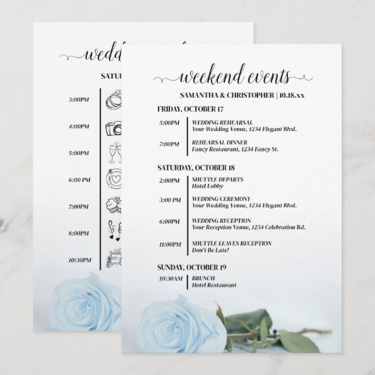 Programme Événements de mariage et timeline Rose Bleu Poussi (Devant / Derrière)