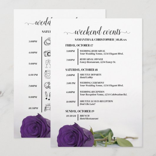 Programme Événements de mariage et timeline Rose pourpre roy (Devant / Derrière)