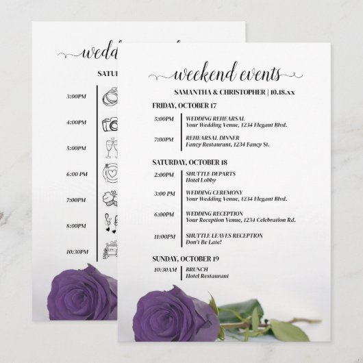 Programme Événements de mariage et timeline Rose Violet Amét (Devant / Derrière)