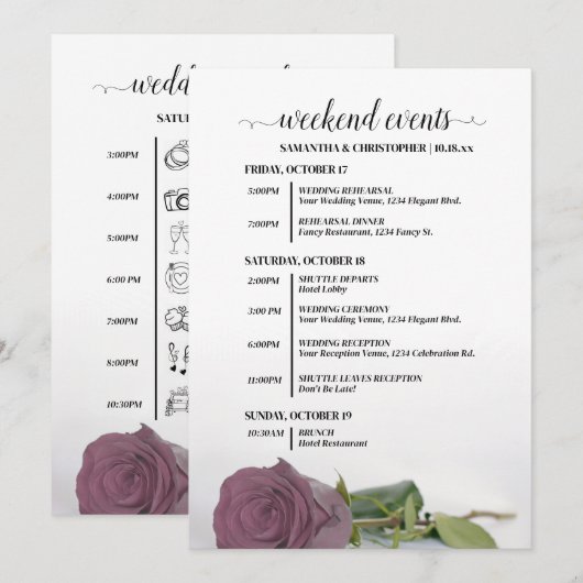 Programme Événements de mariage Fancy Dusty Mauve Rose & Cal (Devant / Derrière)