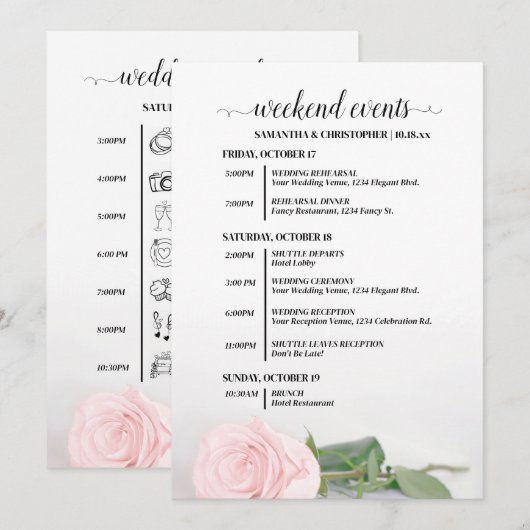 Programme Événements de mariage rose pâle élégant et timelin (Devant / Derrière)
