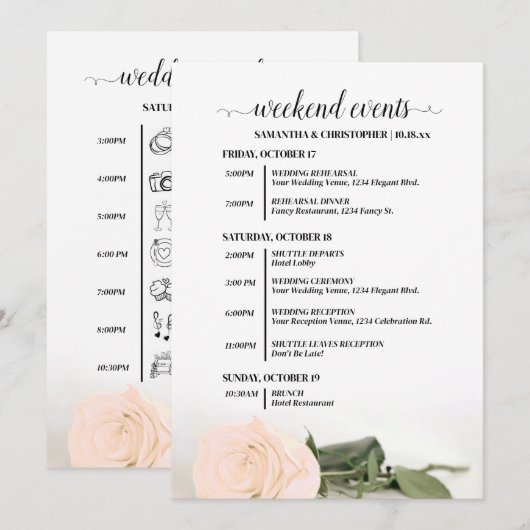 Programme Événements de mariage Rose Pêche Pâle Élégante & C (Devant / Derrière)
