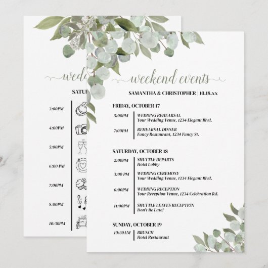 Programme Événements de mariage rustique eucalyptus & calend (Devant / Derrière)