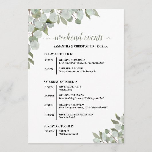Programme Événements de mariage rustique eucalyptus & calend (Devant)