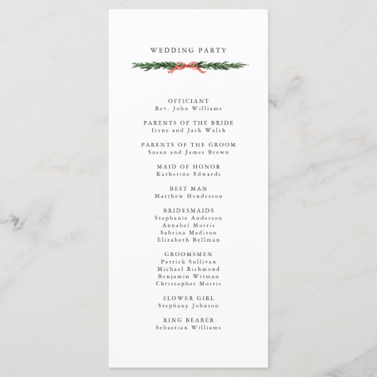 Programme Evergreen Pine Wreath Wedding Ceremony Program (Dos)