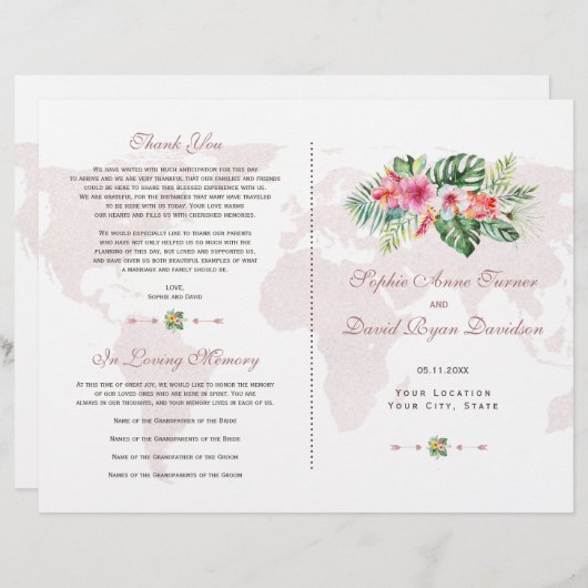 Programme Exotique Tropical Floral Gold World Map (Devant / Derrière)