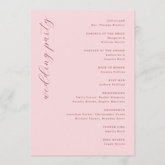 Programme Exquisite Maroon Calligraphy Wedding Ceremony (Dos)