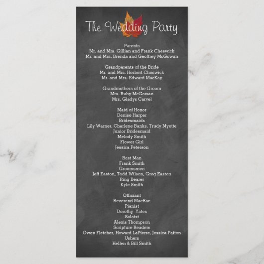Programme Fall Leaves FAUX Burlap Chalkboard Wedding Program (Dos)