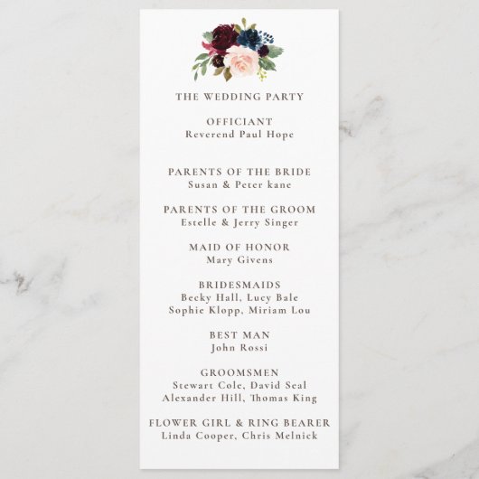 Programme Fancy Classic Flowers Mariage de chronologie (Dos)