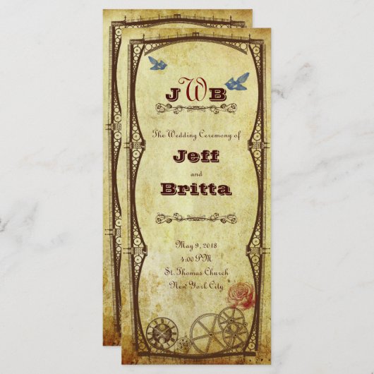 Programme Faux Antique Gold Victorian Steampunk Mariage (Devant / Derrière)