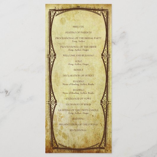Programme Faux Antique Gold Victorian Steampunk Mariage (Dos)