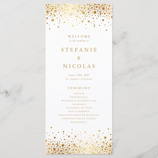 Programme Faux Confetti en Feuille d'Or Mariage (Devant)