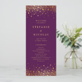 Programme Faux confettis en feuille d'or violet Mariage (Debout devant)