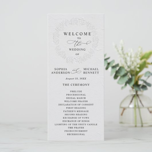Programme Faux Embossed White Roses Wedding Program (Debout devant)