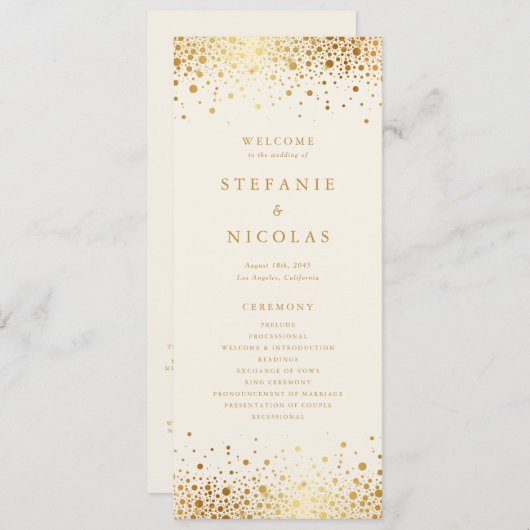 Programme Faux Gold Foil Confetti Dots Mariage ivoire (Devant / Derrière)