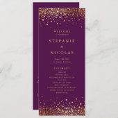 Programme Faux Gold Foil Confetti Dots Purple Mariage (Devant / Derrière)