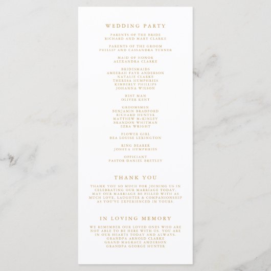 Programme Faux Gold Foil Confetti Mariage (Dos)