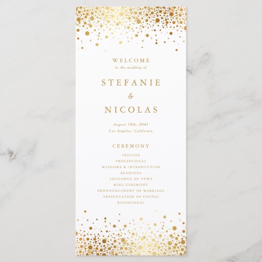 Programme Faux Gold Foil Confetti Mariage (Devant)