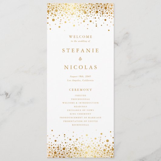 Programme Faux Gold Foil Confetti Mariage (Devant)
